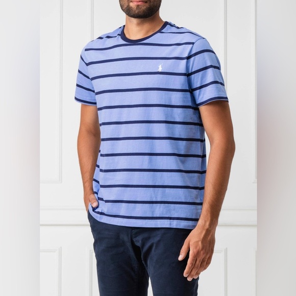 Polo Ralph Lauren Custom Slim-Fit Crewneck Short-Sleeve Blue Stripe Tee Size XL - Picture 1 of 5